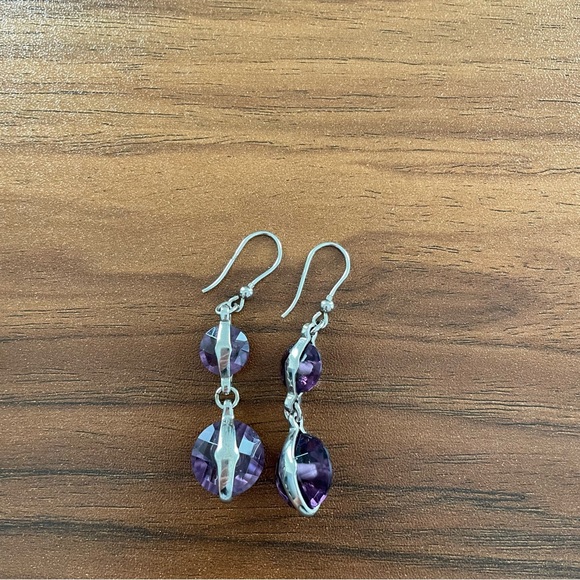 New Amethyst double gem stone drop Silver Earrings 💖 - Picture 6 of 10